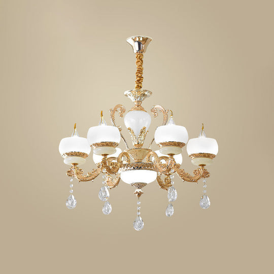 Vintage Gold Crystal Draped Pendant Chandelier For Dining Room- 6/8-Light Hanging Lamp