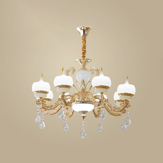 Vintage Gold Crystal Draped Pendant Chandelier For Dining Room- 6/8-Light Hanging Lamp