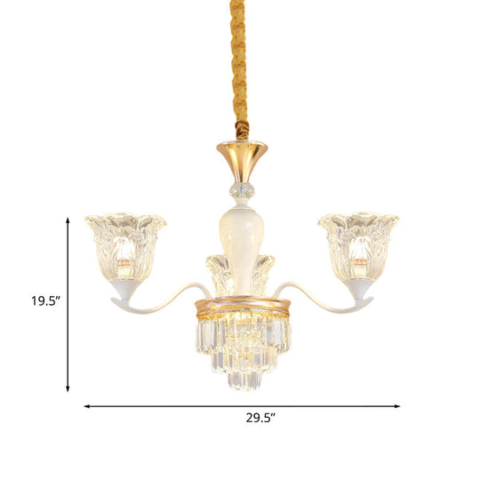 Traditional Clear Crystal Glass Chandelier Lamp - Blossom Bedroom Pendant (3/6-Head) In Gold