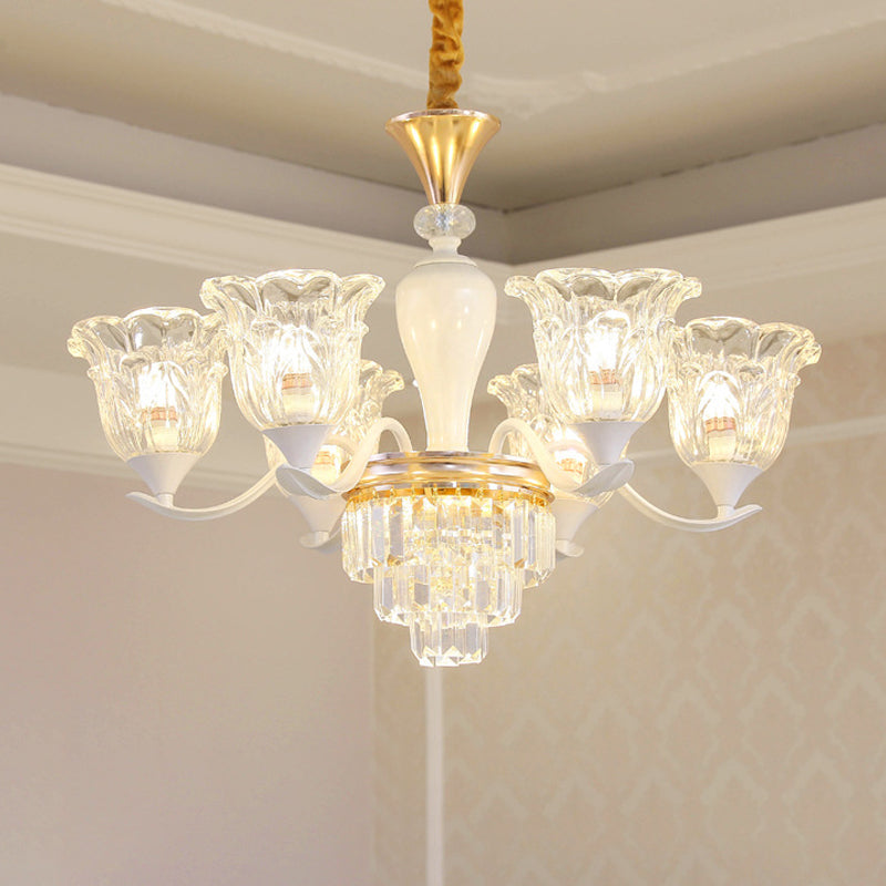 Traditional Clear Crystal Glass Chandelier Lamp - Blossom Bedroom Pendant (3/6-Head) In Gold