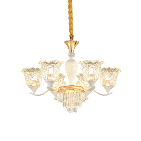 Traditional Clear Crystal Glass Chandelier Lamp - Blossom Bedroom Pendant (3/6-Head) In Gold