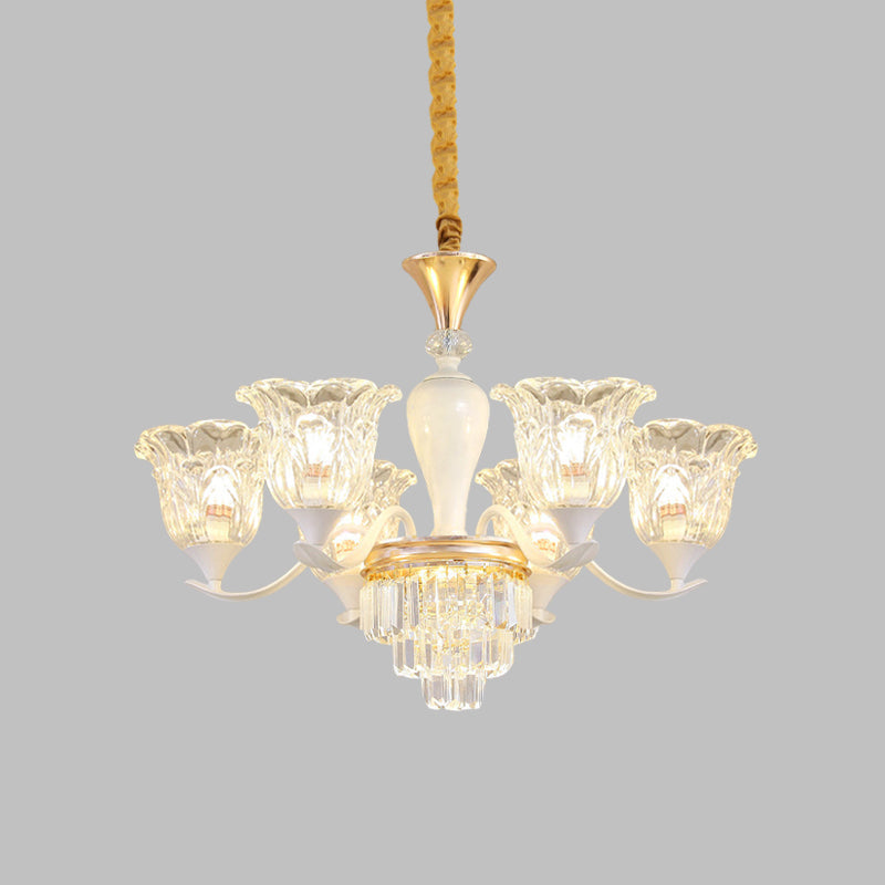 Traditional Clear Crystal Glass Chandelier Lamp - Blossom Bedroom Pendant (3/6-Head) In Gold