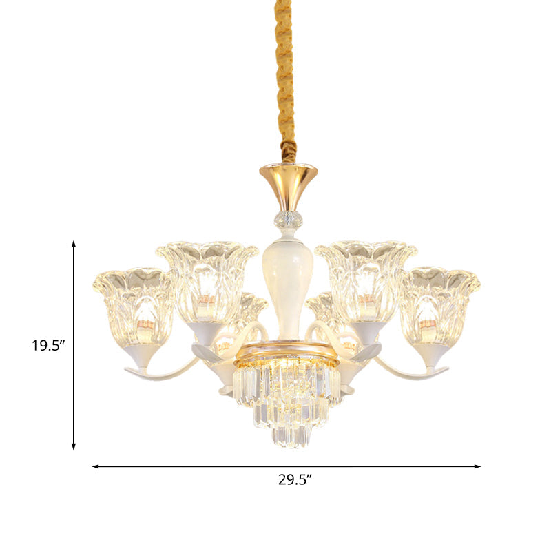 Traditional Clear Crystal Glass Chandelier Lamp - Blossom Bedroom Pendant (3/6-Head) In Gold