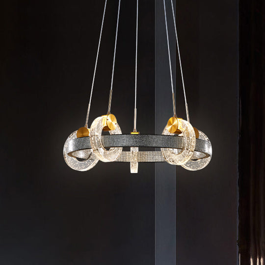 Black Crystal Chandelier: Luxurious Multi Ring Design With 5 Heads - Suspended Lighting Fixture