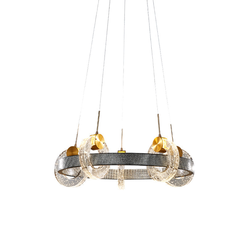 Black Crystal Chandelier - Luxurious Multi Ring Suspension Light with 5 Heads