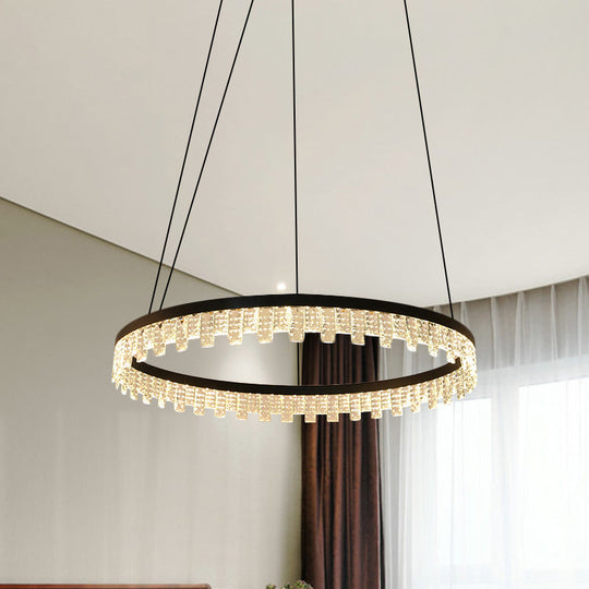 Modern Circle Crystal Chandelier: LED Rectangle Hanging Lamp in Black