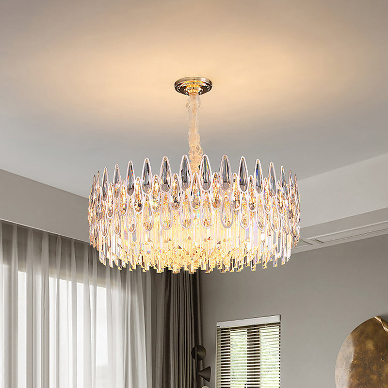 Gold Chandelier With 6 Clear Crystal Teardrop Heads - Modern Hanging Ceiling Light