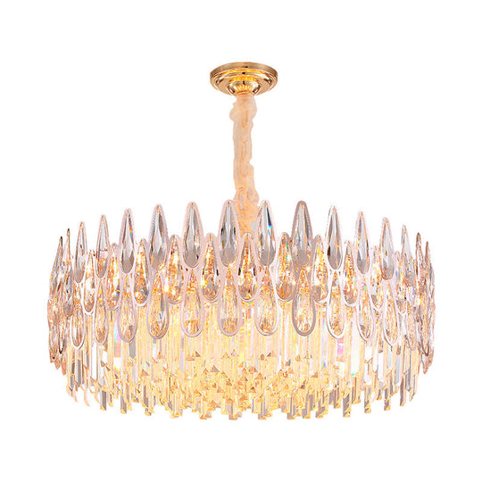 Gold Chandelier With 6 Clear Crystal Teardrop Heads - Modern Hanging Ceiling Light