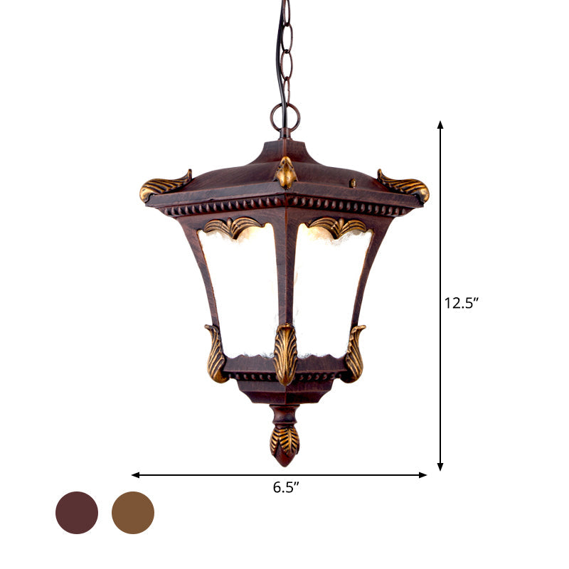 1-Bulb Lodge Patio Hanging Lamp Kit - Bronze/Rust With Clear Ripple Glass Shade