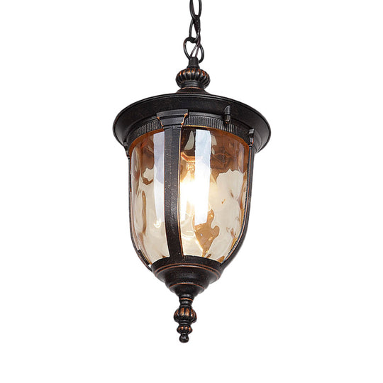 Amber Dimpled Glass Ceiling Light: Urn-Shaped Pendant Fixture For Hallways (1-Head Black)