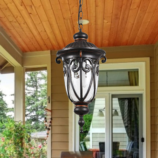 Traditional Black Finish Pendant Lamp With Clear Seeded Glass Shade