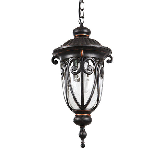 Traditional Black Finish Pendant Lamp With Clear Seeded Glass Shade