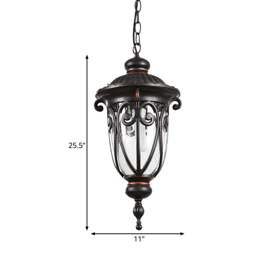 Traditional Black Finish Pendant Lamp With Clear Seeded Glass Shade