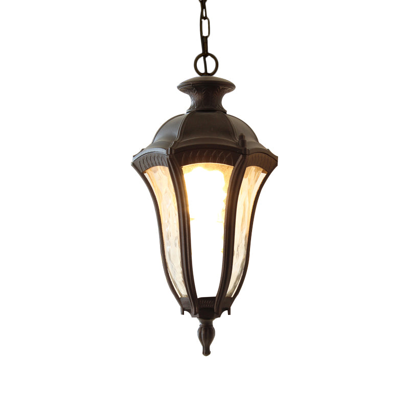 Farmhouse Urn Pendant Light Fixture | Clear Dimpled Glass Dark Coffee