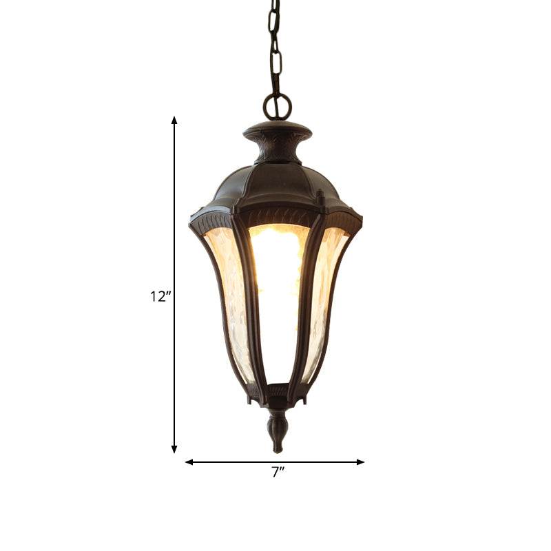 Farmhouse Urn Pendant Light Fixture | Clear Dimpled Glass Dark Coffee