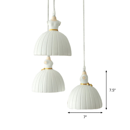 Kids Ballet Skirt Pendant Light - White Resin Ceiling Lamp For Girls Room (3-Head)