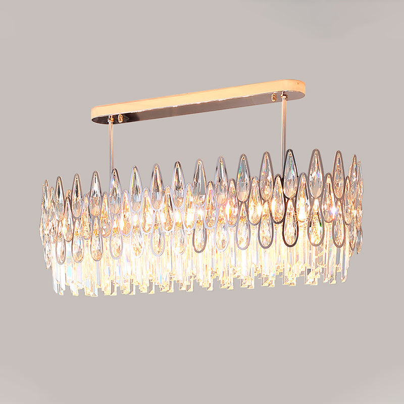 Modern Gold Island Lighting With Crystal Tiers And 10 Lights