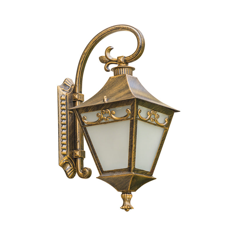 Ivory Glass Bronze Wall Lamp Lantern - Outdoor Countryside Sconce Light Fixture