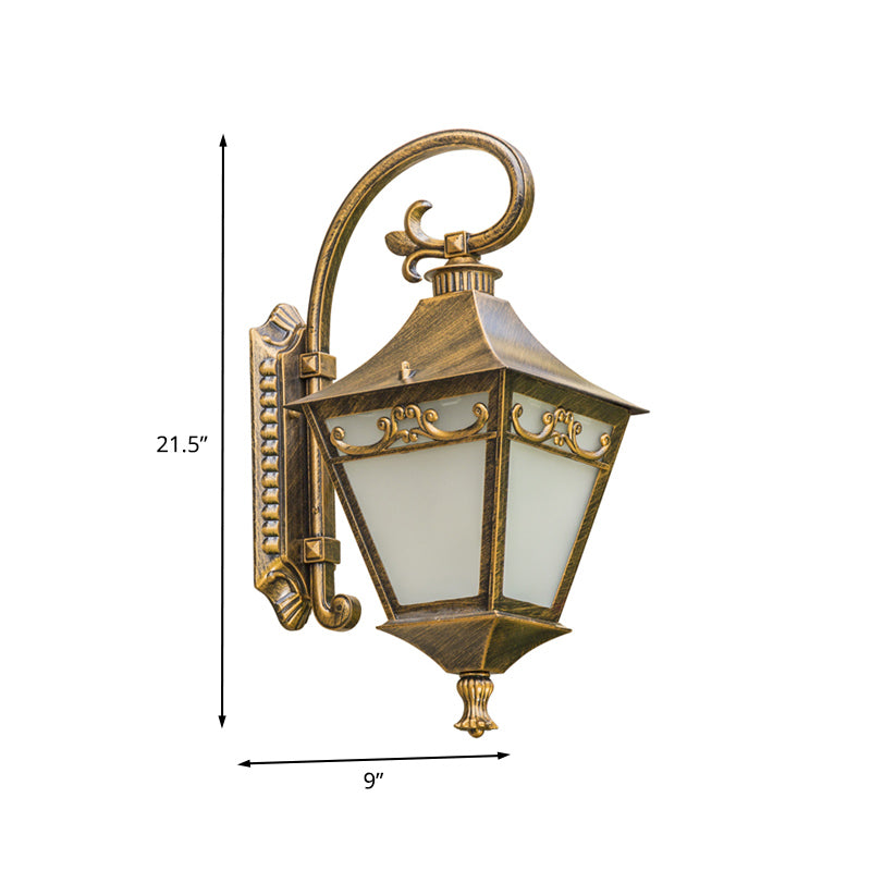 Ivory Glass Bronze Wall Lamp Lantern - Outdoor Countryside Sconce Light Fixture