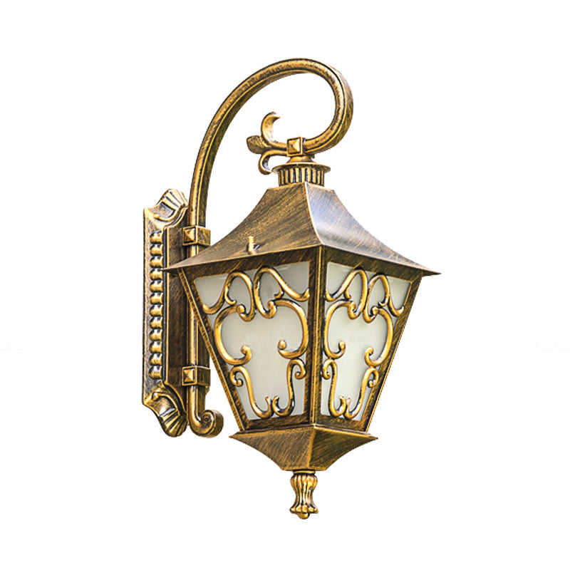 Ivory Glass Bronze Wall Lamp Lantern - Outdoor Countryside Sconce Light Fixture