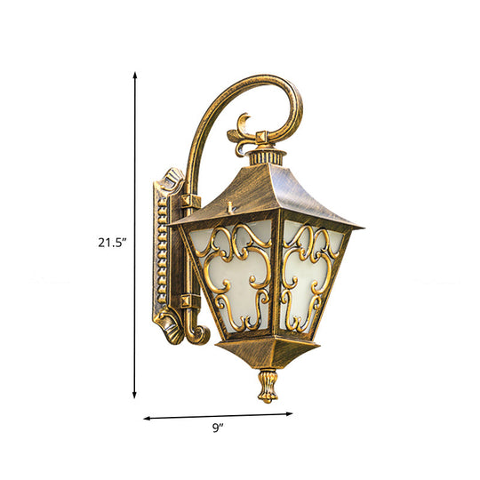 Ivory Glass Bronze Wall Lamp Lantern - Outdoor Countryside Sconce Light Fixture