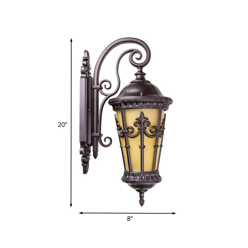 Yellow Glass Lantern Wall Lamp - Outdoor Coffee Single Bulb Lighting Fixture