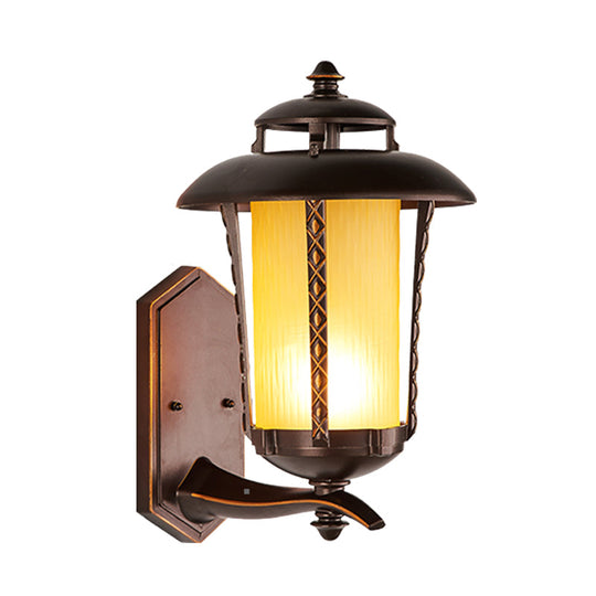 Rustic Lantern Wall Sconce Lamp - Opal Frosted Glass Lighting Fixture In Dark Coffee