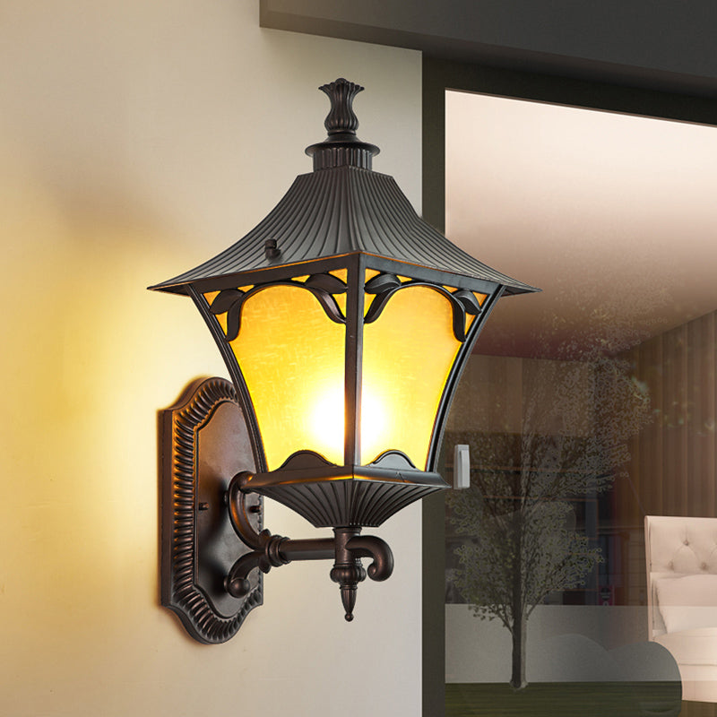 Rustic Yellow Glass Wall Sconce - Outdoor 1-Light Fixture Black