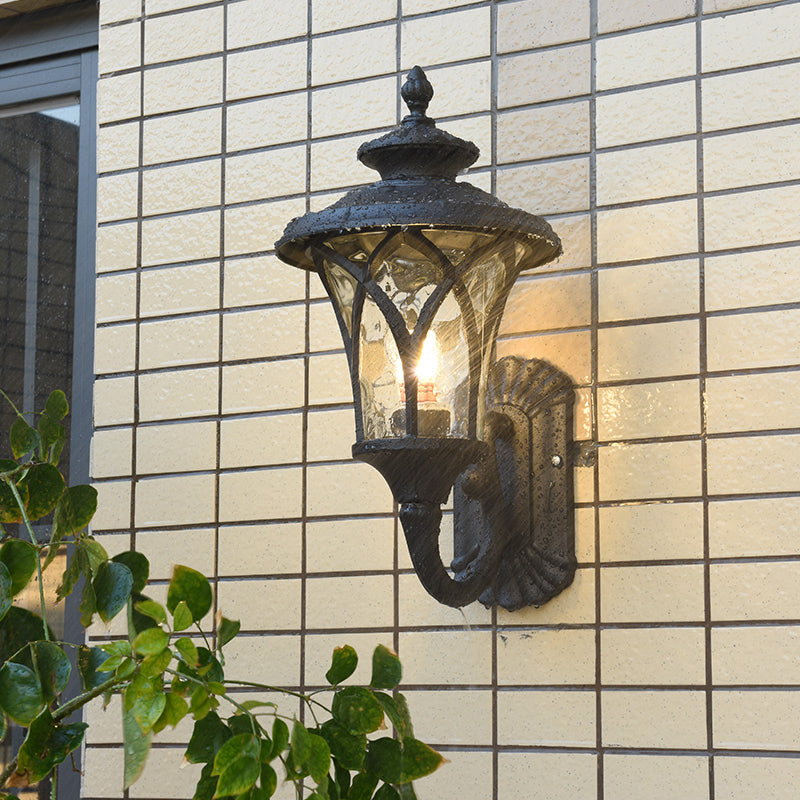 Rustic 1-Head Water Glass Wall Sconce In Black/Bronze For Courtyard Lighting Black