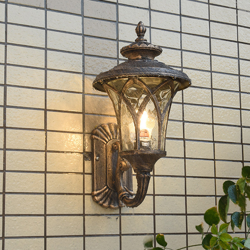 Rustic 1-Head Water Glass Wall Sconce In Black/Bronze For Courtyard Lighting Bronze