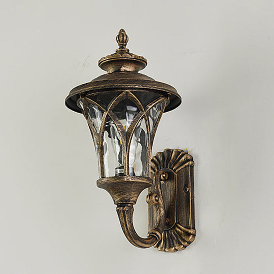 Rustic 1-Head Water Glass Wall Sconce In Black/Bronze For Courtyard Lighting