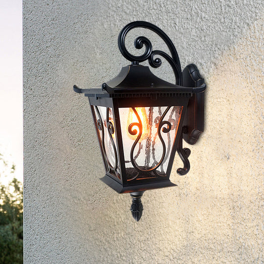 Birdcage Outdoor Wall Lamp - Lodge Clear Water Glass Single Light Black Sconce Up/Down Lighting /