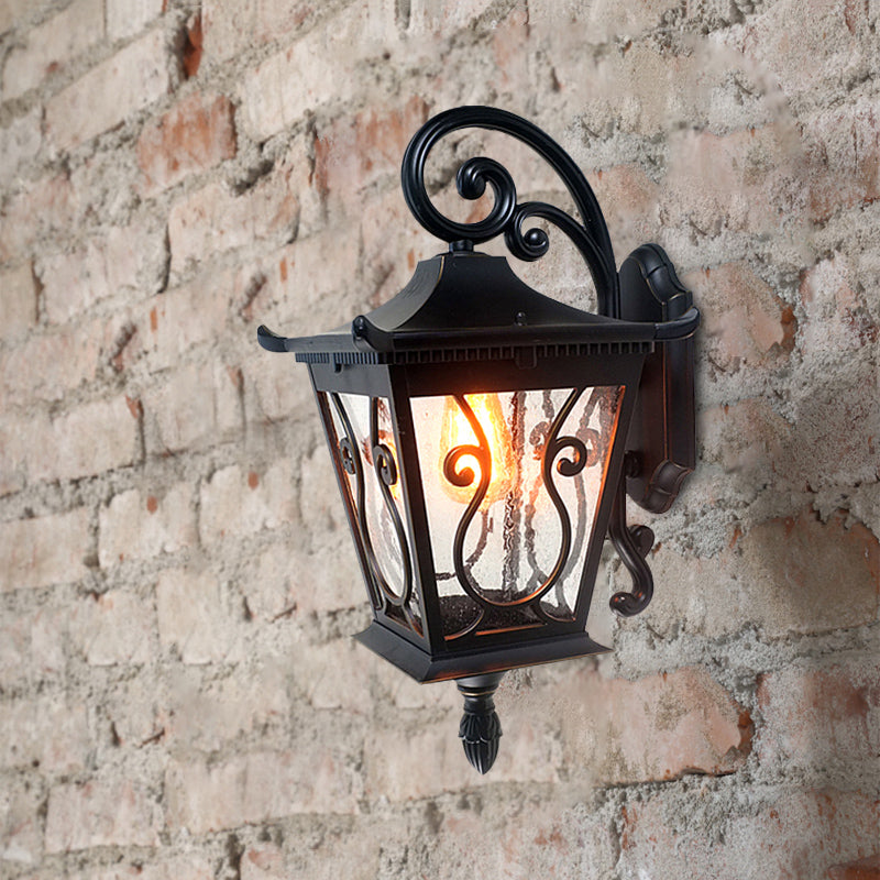 Birdcage Outdoor Wall Lamp - Lodge Clear Water Glass Single Light Black Sconce Up/Down Lighting