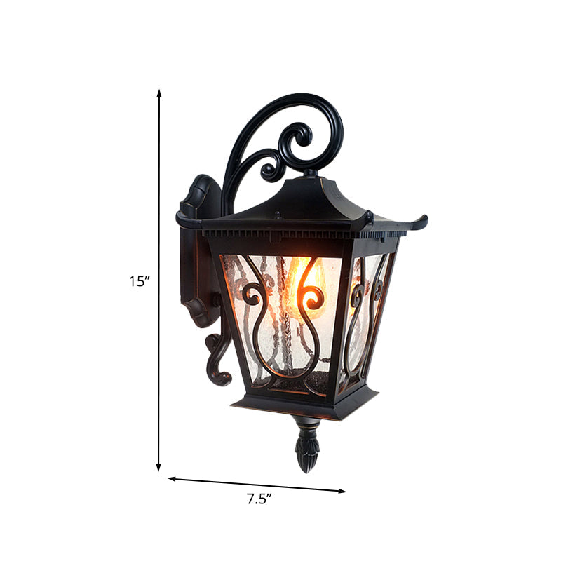 Birdcage Outdoor Wall Lamp - Lodge Clear Water Glass Single Light Black Sconce Up/Down Lighting