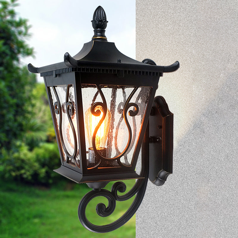 Birdcage Outdoor Wall Lamp - Lodge Clear Water Glass Single Light Black Sconce Up/Down Lighting / Up