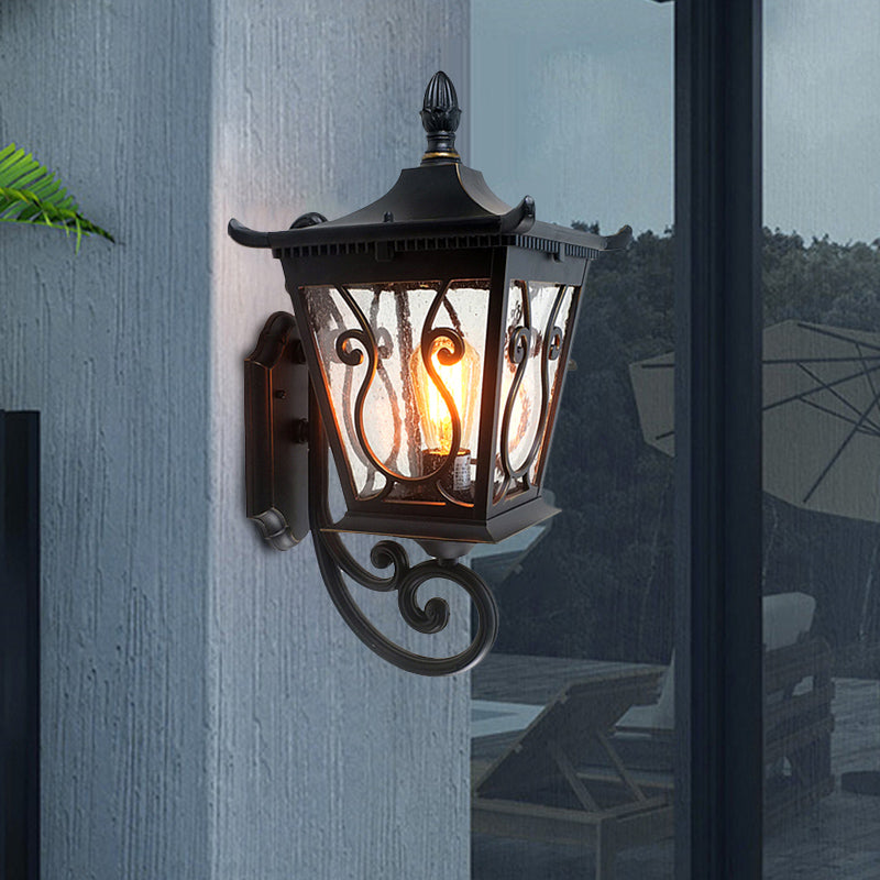 Birdcage Outdoor Wall Lamp - Lodge Clear Water Glass Single Light Black Sconce Up/Down Lighting