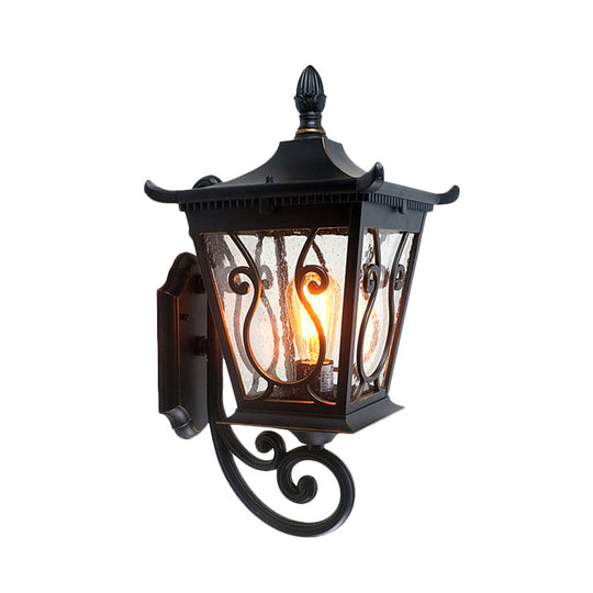 Birdcage Outdoor Wall Lamp - Lodge Clear Water Glass Single Light Black Sconce Up/Down Lighting