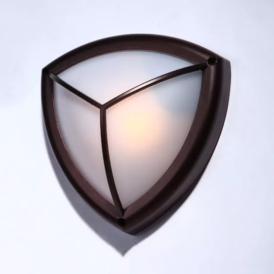 Rustic Opal Glass Wall Sconce With Dark Coffee Diamond Design - 1-Light Balcony Lighting Fixture