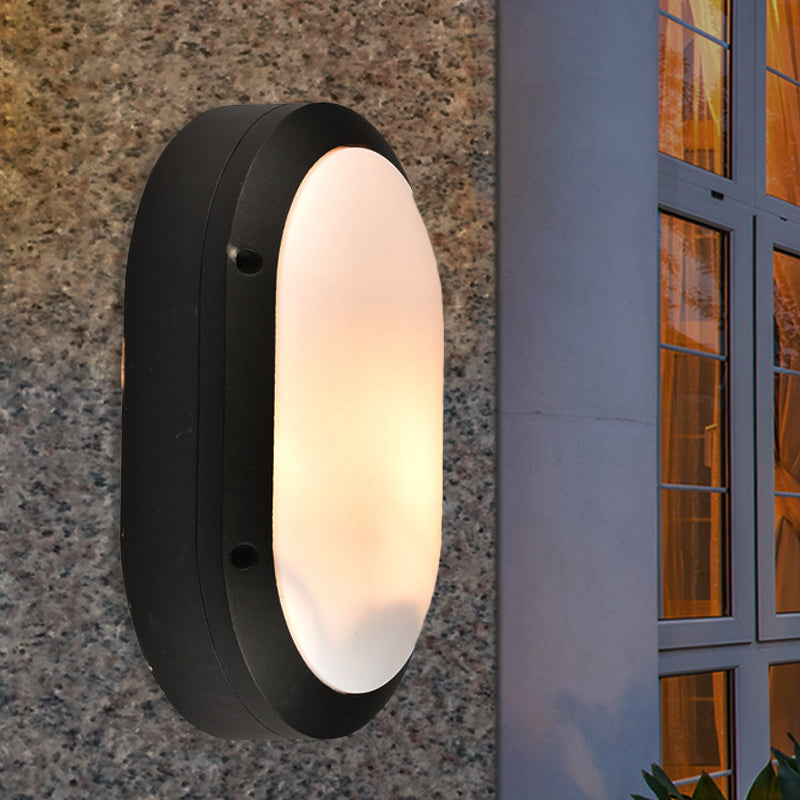 Classic Elliptical Opal Glass Wall Lamp In Black - 1 Light With Or Without Frame / A