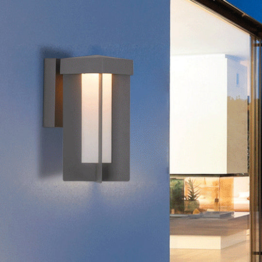 Traditional Gray Aluminum Surface Wall Sconce With Cream Glass Shade - Rectangle Light Grey