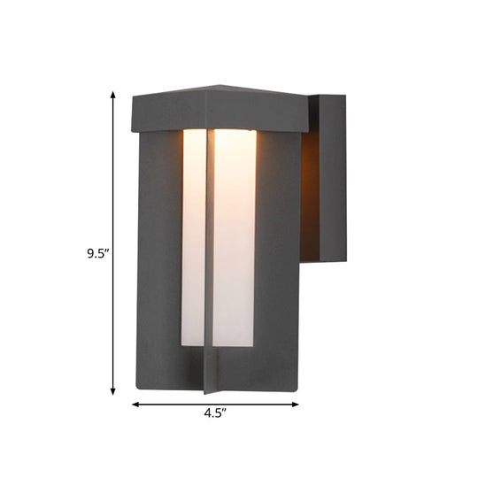 Traditional Gray Aluminum Surface Wall Sconce With Cream Glass Shade - Rectangle Light