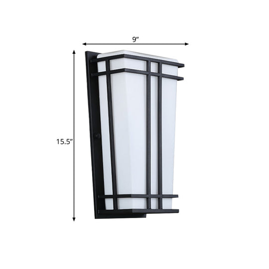 Rustic White Glass Trapezoid Wall Light: Flush Mount For Patio Textured Black Finish