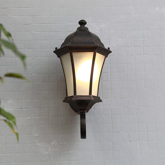 Black Frosted Glass Lantern Wall Sconce - Traditional 1 Light Fixture