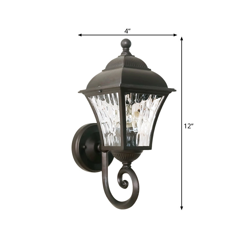 1-Bulb Cottage Yard Sconce Light With Lantern Glass Shade In Dark Coffee