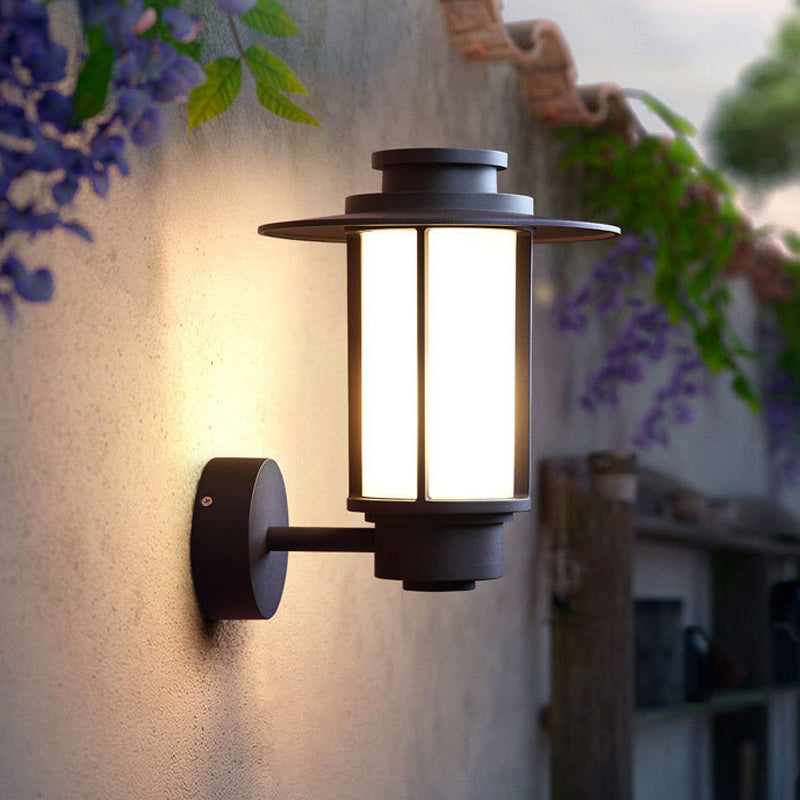 White Glass Wall Mount Outdoor Sconce Light - Lodge Style With Coffee Finish