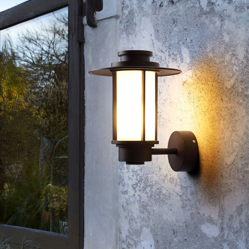 White Glass Wall Mount Outdoor Sconce Light - Lodge Style With Coffee Finish