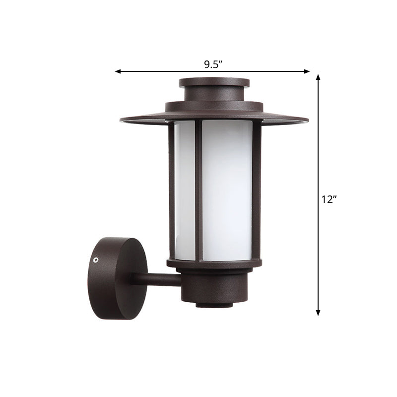 White Glass Wall Mount Outdoor Sconce Light - Lodge Style With Coffee Finish