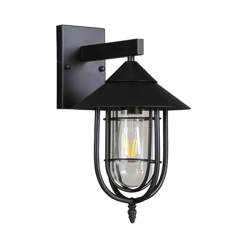 Vintage Style Sconce Lamp With Metal Cage - Clear Glass Black/Bronze Wall Hanging Light Capsule