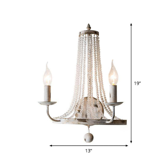 Crystal Strand Wall Sconce Lamp: Countryside 2-Light Bedroom Lighting In White Candle Design