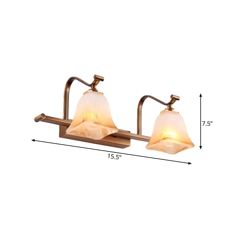 Country Bell Vanity Light Fixture - Wall Mounted 2/3 Lights With Frosted White Glass Ideal For